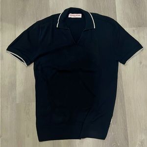 Orlebar Brown Navy White Tipped Knit Polo MSRP $400 Small Men's